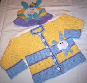 Blue and yellow sweater with bunny hat Blue and yellow sweater with bunny hat
