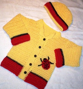 Ladybug sweater and matching bonnet Ladybug sweater and matching bonnet