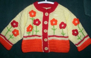 Red and yellow jacket with flower appliques Red and yellow jacket with flower appliques