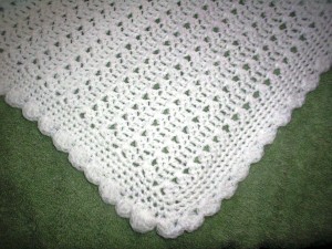 0021 White Crotchet Baby Blanket