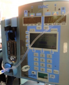 This is the monitor that watches over me - well - sort of. The IV bags hang above it - pretty cool, eh?