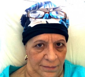 Look how brave I am! Not because I am going through chemo, but because I actually took my own picture and posted it! Complete with dark circles under eyes, all the wrinkles and a pretty snazzy head cover!